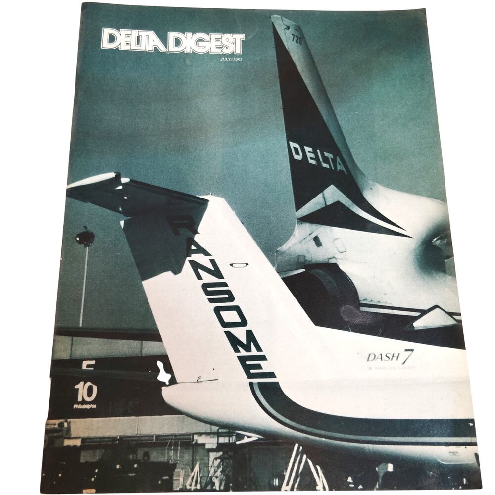 Delta Digest Magazine July 1982 Vintage Airline Publication - Teal Cover, Dash 7
